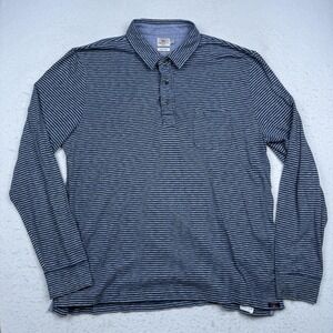 Faherty Brand Polo Shirt Mens XL Blue Stripe Cotton Chest Pocket Knit Casual